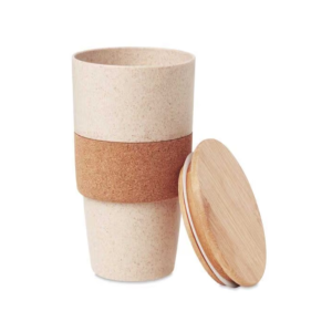 Wheat Straw Cups with Bamboo Lid and Cork Grip