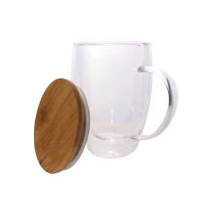 Double Wall Clear Glass Mug with Bamboo Lid