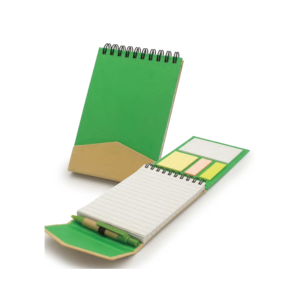 Recycled Spiral Notepad with Sticky notes and Pen in a magnetic flap