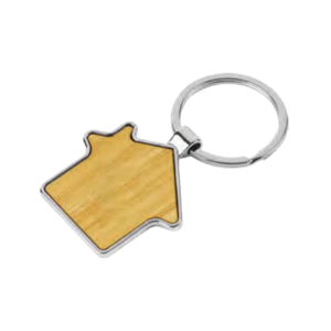 House shaped Bamboo and Metal Keychain