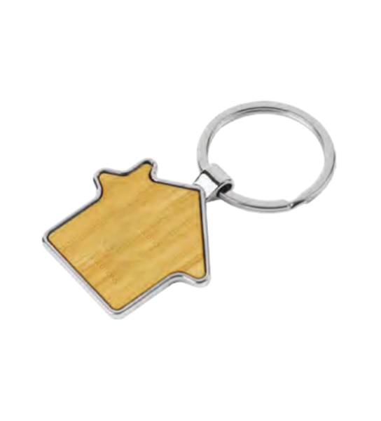 House shaped Bamboo and Metal Keychain