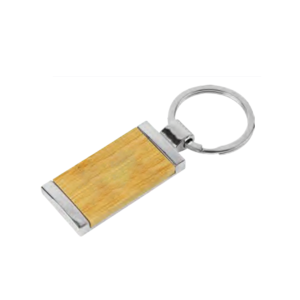 Rectangular Bamboo and Metal Keychain