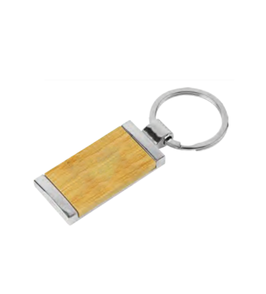 Rectangular Bamboo and Metal Keychain