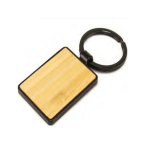 Rectangular Black Metal Base Keychain with Bamboo