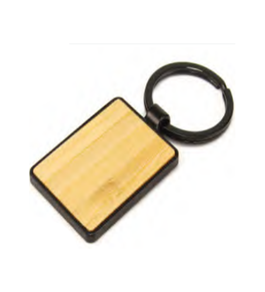Rectangular Black Metal Base Keychain with Bamboo