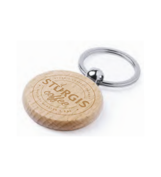 Round Wooden Keychain with Metal Ring 2 side printing area