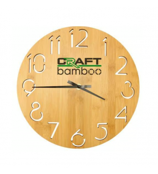 Round Bamboo Wall Clock, 28 cm Día, Type Analog
