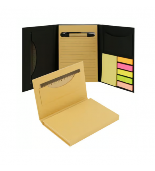 Tri-Fold Notepad with Sticky Notes, Pen, Card Slot and Ruler