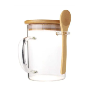 Clear Glass Mug with Bamboo Lid and Spoon