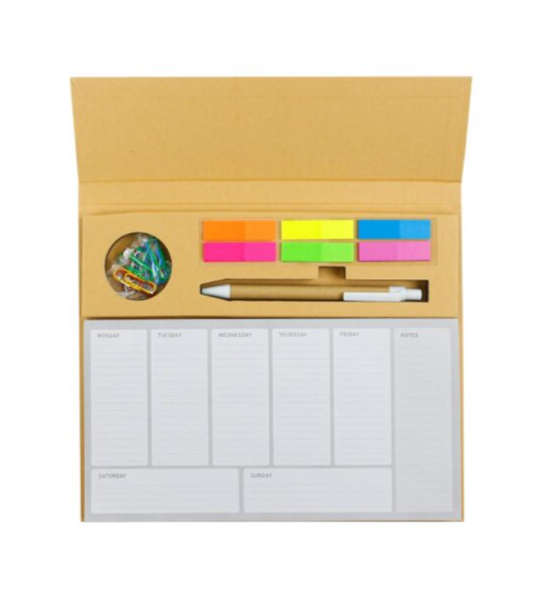 Eco-Friendly Weekly Planner Kit with Pen, Clip, Sticky Notes