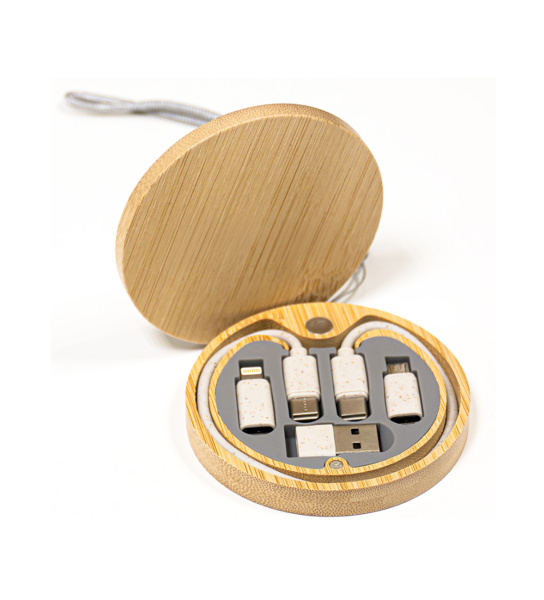 Bamboo Charging cable set Round