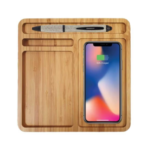 Bamboo 15W Wireless Desk Fast Charging Pad & Organizer