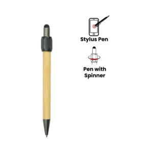 Bamboo and Metal Stylus Pens with Top Spinner (Blue Ink)